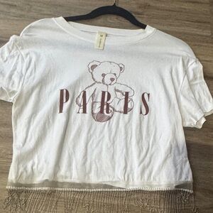 White Tee with Bear and Paris Print